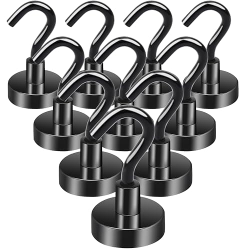OCEUMAOA Ganchos Magnéticos 15kg Imanes Neodimio con Gancho Giratorio 20mm Sin Perforación para Crucero Resistente Refrigerador Microondas Artículos Colgantes Plateado Negro 10Piezas