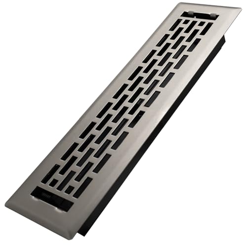 Howeall 2x12 Inches Heavy Duty Walkable Floor Register - Easy Adjust Air Supply Lever Decorative Floor Vent Covers - Boston Design Vent Covers for Home - Satin Nickel