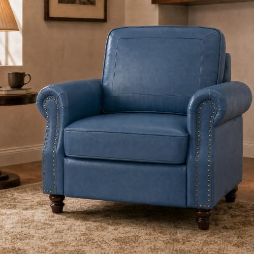 Image of Kingfun Faux Leather Accent Chair with Rolled Arms,Royal Blue
