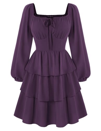 Pirate Costume Women Mini Long Sleeve Renaissance Dress Dark Purple S - image 1