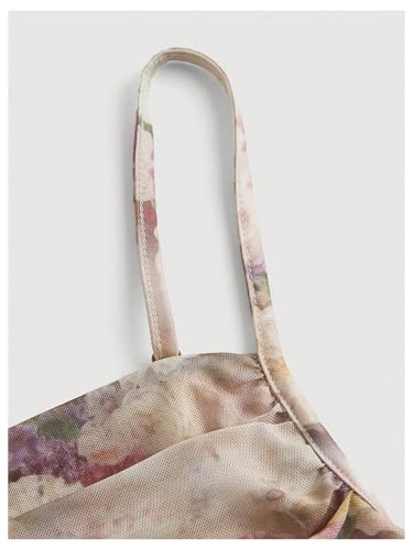 GORGLITTER Women's Floral Ruched Bodycon Midi Dress Mesh Sleeveless Fishtail Cami Dresses3