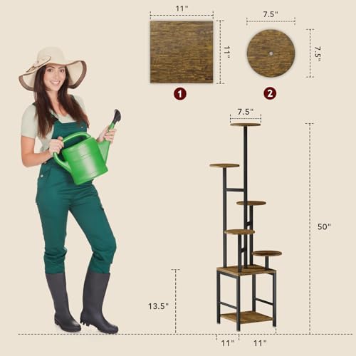 Image of Homsorout Plant Stand Indoor with Grow Light,6-Tiered Tall Plant Stand Indoor, Metal Plant Shelf with Adjustable Light, Ideal for Living Room, Garden, Patio (Black Brown)