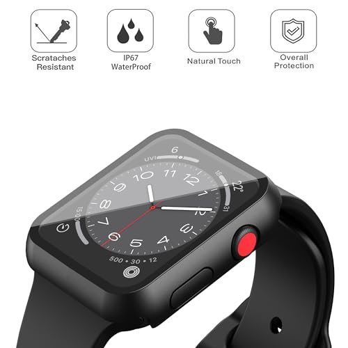 Image of Misxi [2 Pack] Waterproof Case with Button Designed for Apple Watch Series 3 Series 2 38mm, Anti-Fall Hard PC Cover with Tempered Glass Screen Protector for iWatch S3 /S2, Matte Black
