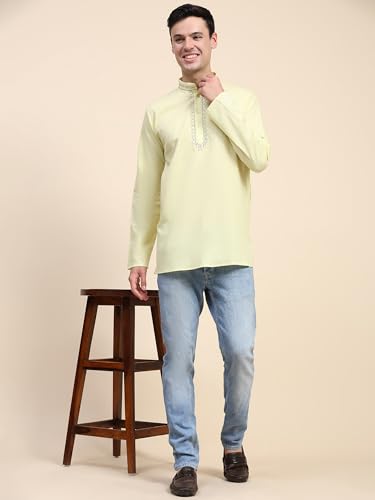 Image of SKAVIJ Men's Cotton Embroidered Kurta Shirt - Long Sleeve Traditional Indian Tunic for Casual