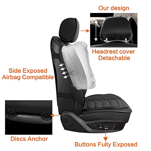 Image of HAIYAOTIMES Leather Car Seat Covers Full Set, Waterproof Leatherette Automotive Vehicle Cushion Cover with Non-Slip Bottom, Universal Fit for Most Cars, sedans, Vans, SUVs, Black