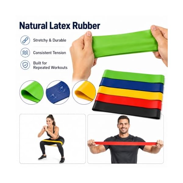 Resistance Bands for Working Out, 5-Pack Elastic Loop Exercise Bands for Strength Training, Stretching, Workout; Home Gym Equipment for Women Men, Pilates Yoga,Leg Glute Arm Workout Kit - Image 4
