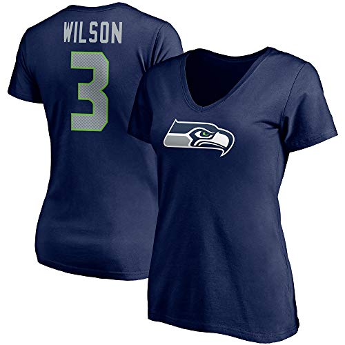 Fanatics Women's Russell Wilson College Navy Seattle Seahawks Player Icon Name & Number V-Neck T-Shirt