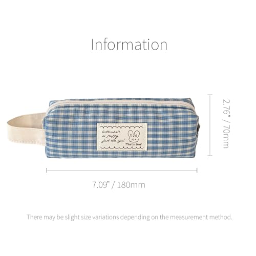 Image of Monolike Unmatched Friends Fabric Check Block Pencil Case, Vintage sky - Aesthetic Gingham Pastel Desk Organizer, Soft Padded Makeup Brush Case, Trendy Minimalist Stationery Pouch