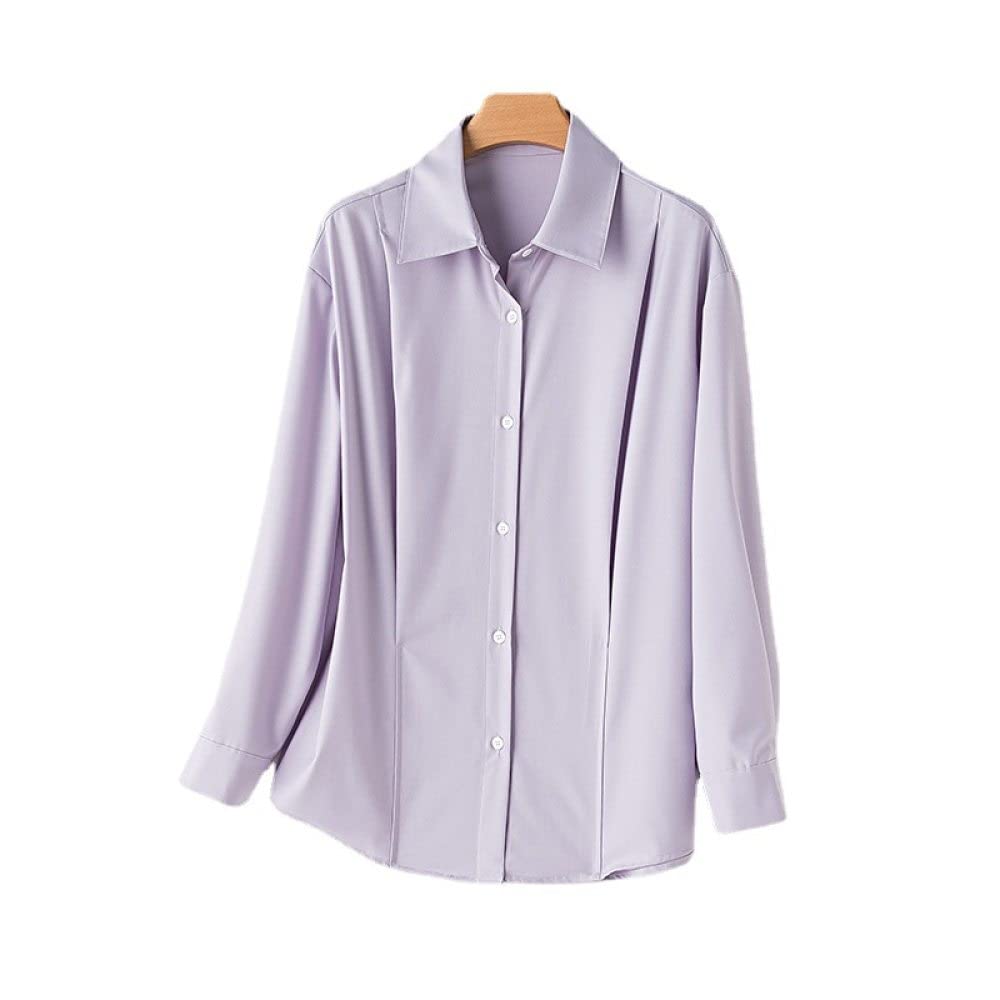 Damen Bluse Elegant,Leichte Damen-Langarmhemden, Lila, Einfarbig, Reversknopf-Cardigan, Falten-Design, Tunika, Modische Jacke, Elegante Oberteile, Lässige Bluse Für Die Tägliche Party, Büro, Bus