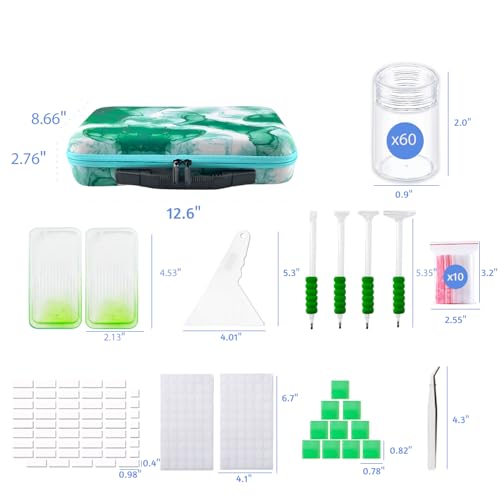 Image of 60 Slot Diamond Art Storage Box | Green Bead Organizer Case with Drill Tools, Portable Craft Box, For 5D DIY Art Kits