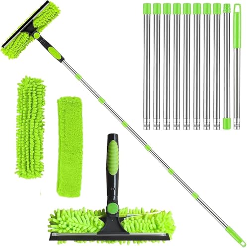Kit de nettoyage télescopique pour vitres avec raclette 2 en 1 et microfibre pour fenêtre haute