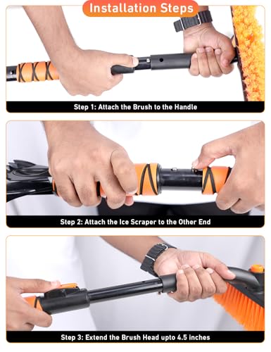 Image of EcoNour 44.7 inch 3 in 1 Snow Brush for SUV, 360 Pivoting Extendable Long | Snow Brush for Car, Snow and Ice Scrapers for Windshield with Ergonomic Foam Grip for Car Truck SUV, Winter Car Accessories