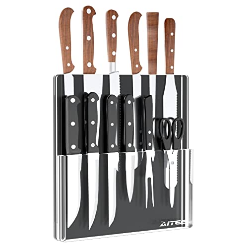 Aitee Acrylic Knife Holder For Wall, Clear Knife Block With Protection Shield For Kitchen Multifunctional Storage, Double-Layer Dust-Proof Storage Knife Holder For Knife Organize And Storage #TOP19
