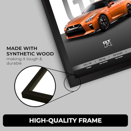 Image of Nissan GTR Poster | Framed A4 Sized (31 x 23 cm) | Car Posters for Wall, Gift for Boys | Nissan GTR Supercar Frames | Poster Sportscar Frame | Car Posters for Wall, Bedroom, Hostel, Study Room, Desk (F 018)