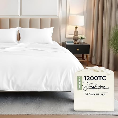 LINENWALAS 1200 Thread Count American Cotton Sheets - 100% Supima Cotton Thick, Heavy, Soft Sateen-Hotel Style Premium Luxury 4Pcs Sheet Set Fits Upto 17" Deep Pocket Mattressess (King, White)