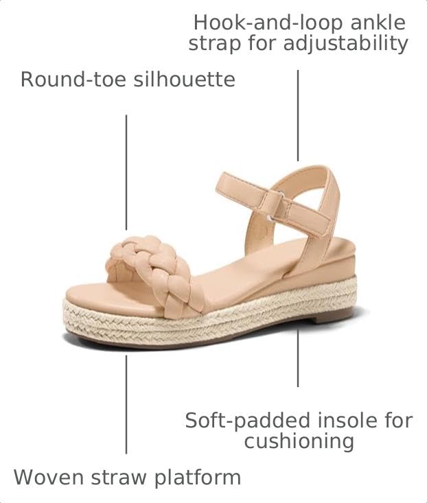 Image of Coutgo Girls Platform Sandals Espadrille Braid Open Toe Ankle Strap Wedge Sandals Summer Dress Shoes for Toddler /Little /Big Kids