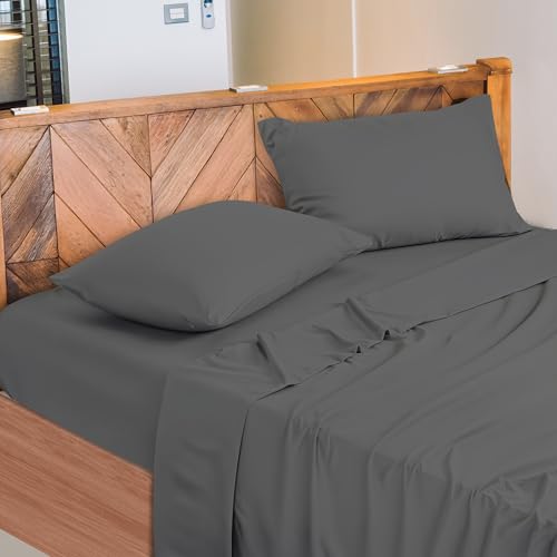 NARCISO - Lenzuola Letto Singolo 100% Cotone Made in Italy, Completo Letto Singolo Composto da 1 Lenzuolo Sotto con Angoli 90x200, 1 Lenzuolo Sopra 150x290, 1 Federa Cuscino 50x80cm (GrigioSc)