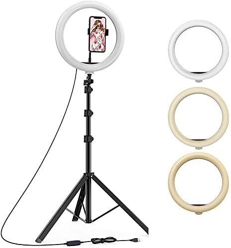 Virokash 10 Inch Selfie Ring Light, 3 Lights Color USB Adjustable LED Ring Light with 7.5 Feet Tripod Stand & Cell Phone Holder for YouTube Video and… Virokash 10 Inch Selfie Ring Light, 3 Lights Color USB Adjustable LED Ring Light with 7.5 Feet Tripod Stand & Cell Phone Holder for YouTube Video and…