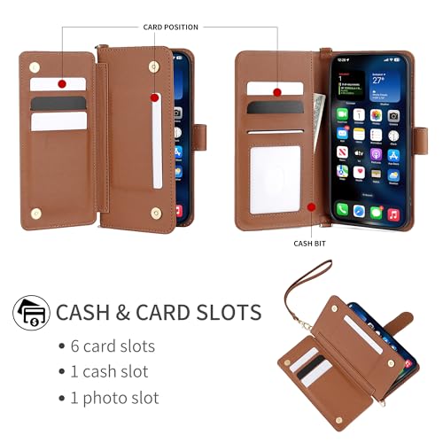 Coque Oppo Reno10 5G en Cuir Véritable Style Portefeuille Magnétique Marron Chic - 3