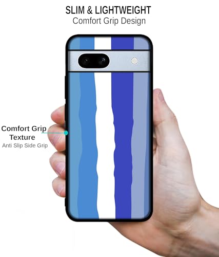 Image of Blue Stripes Rainbow Design Premium 2D Printed Metal Back Case Cover for Google Pixel 7A 5G