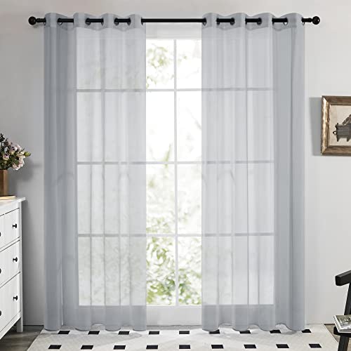 Deconovo Cortinas Translucidas para Dormitorio y Cocina con Ojetes 140 x 240 cm 2 Piezas Gris