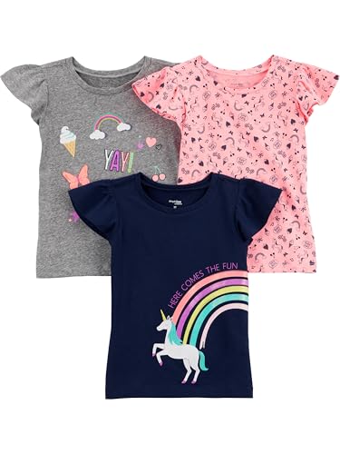 Opiniones de Playera Niña para comprar hoy. 45 Simple Joys by Carter's - Camisetas gráficas de manga corta para niñas pequeñas, paquete de 3, gris/rosa/azul marino, unicornio, 3T