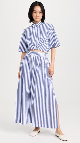 Image of Stateside Women's Puckered Stripe Double Slit Maxi Skirt