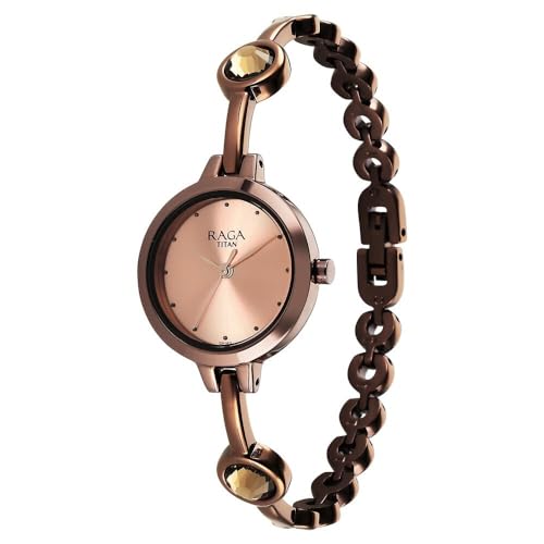 Image of Titan Raga Viva Quartz Analog Rose Gold Dial Metallic Brown Metal Strap Watch for Women - NT2576QM01
