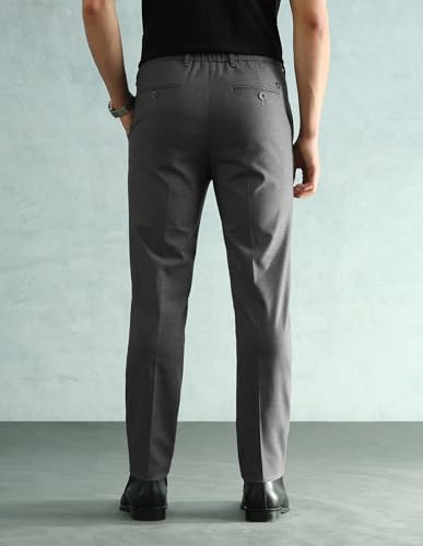 Image of Arrow Solid Super Slim Fit Formal Trousers for Men - Full Length Formal Pants for Men Office Wear