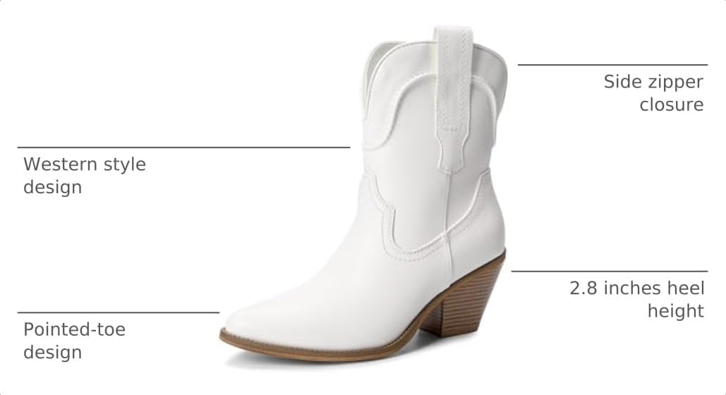 DREAM PAIRS Women's Cowboy Ankle Boots Western Booties Low Heel Pointed Toe Cowgirl Boots image 3