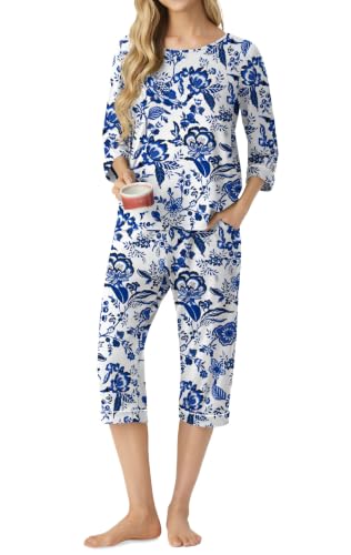 Image of PrinStory Womens Pajama Sets Capri Pjs Soft Lounge Sets XS-4XL