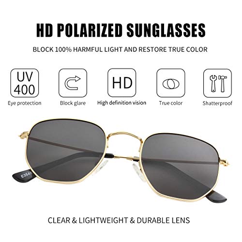 Kursan Hipster Hexagonal Hipster Hexagonal Polarized Sunglasses For Women Men Polygon Small Retro Metal Frame Mirrored Lens Sun Glasses, Uv400 (Gold Frame/Black Lens) #TOP1