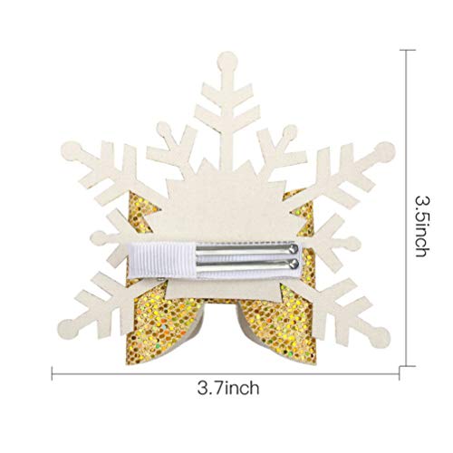 Lurrose 4 peças de clipes de cabelo de flocos de neve de Natal com lantejoulas, flocos de neve, laço
