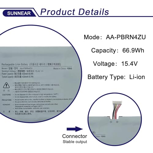 Image of AA-PBRN4ZU Battery Compatible with Samsung Galaxy Book Flex 930QCG 930QCJ 930XCJ NP930QCG-K01 950QCG-X01 950QCJ 950XCJ NP950QCG NP950QCG-K01US 15.4V 4350mAh 66.9Wh 4-Cell