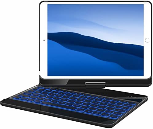 Earto iPad 9th/8th/7th Generation Keyboard Case, Pro 10.2/10.5 inch (2021), Air 3, 7 Color Backlit, 360 Rotatable, Slim Wireless Keyboard with Folio Hard Back Cover, Black