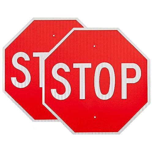 OLANZU 2 Pack Large Stop Signs 24 x 24 Inches - High Intensity Prismatic Aluminum 60 MIL - UV Protected and Weather Resistant - Honeycomb Reflective Stop Signs Traffic,2 Pre-drilled Holes