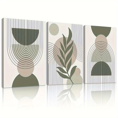 Tableau abstrait vert sauge prêt à accrocher pour habiller facilement un mur vide