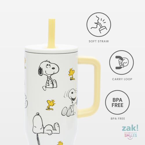 Image of Zak Designs Peanuts 30oz Spill-Proof Insulated Stainless Steel Tumbler | BPA Free, Silicone Straw, Handle, Cupholder Friendly, Dishwasher Safe, For Office, Home, Travel, Work, Gym, Fitness