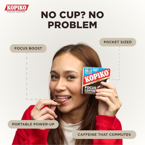Kopiko Focus Coffee Candy – Have 80mg Caffeine per 2 Pieces for Energy & Mental Focus – Sugar-Free Hard Candy with Real Indonesian Coffee Extract (12 Pack w/4 Candies Each)