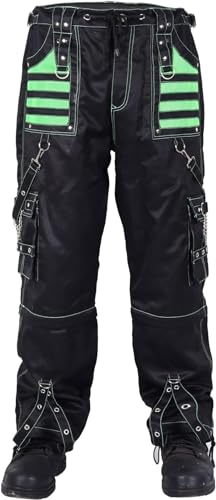 Women Black/Green Jeans Gothic Pant Rock Hard Trouser Streetwear Pants with Pockets/Short/Pant