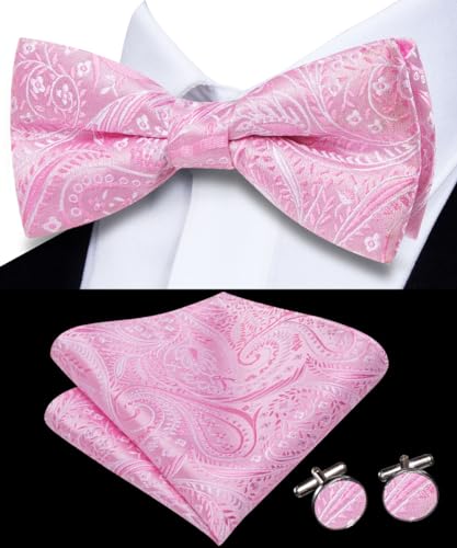 Image of Dubulle Mens Paisley Striped Bowtie Set Pre-tied Bowtie for Men and Pocket Square Set Wedding Business