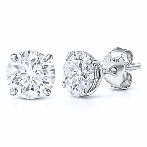 14k Gold Solitaire Round AAAAA Cubic Zirconia Earrings Studs for Women & Men | Anti Tarnishing Brilliant CZ Studs with 14k Gold Butterfly Pushbacks | 3.5MM-8MM by MAX + STONE