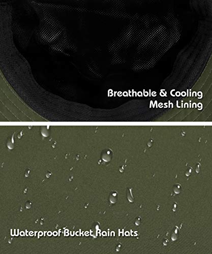 Docila Mens Plain Waterproof Rain Bucket Hat Women Fall Winter Packable Short Brim Quick Drying Sun Hat Outdoor Windproof Travel Fisherman Cap With Cord Deep Armygreen #TOP3