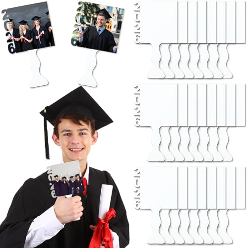 DoubleFill 24 Pcs Graduation Sublimation Blanks 2026 Grad Fans Sublimation Class of 2026 Photo Frame 4 x 7 Handheld Fan Shaped Picture Frame for Grad Gifts Desk Home Middle High School College by DoubleFill - Used condition - US$21.37