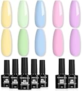 TOMICCA Vernis à ongles UV pastel, 5 couleurs vernis à ongles gel avec base &amp; No Wipe Top Coat, Rose Bleu Jaune ...