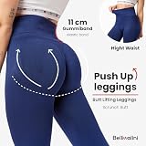 Bellivalini Legginsy Push Up modelujące wysoki stan Sport Fitness BLV50-254 (Granatowoczarny, L)
