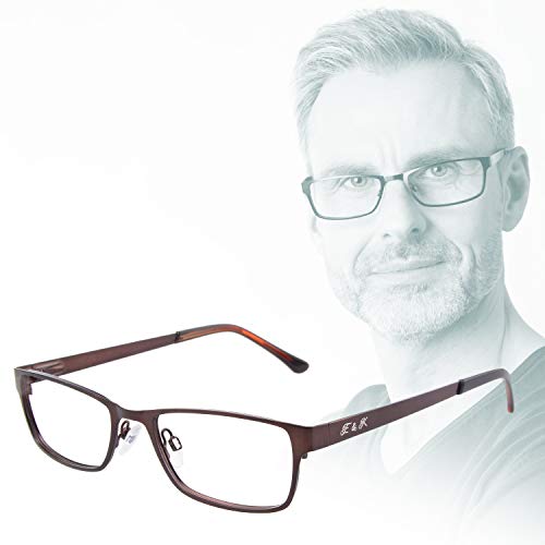 Edison & King Elements Reading Glasses, Metal, Choice of six Colors, with Premium Lenses (+2.00 dpt, Brown)