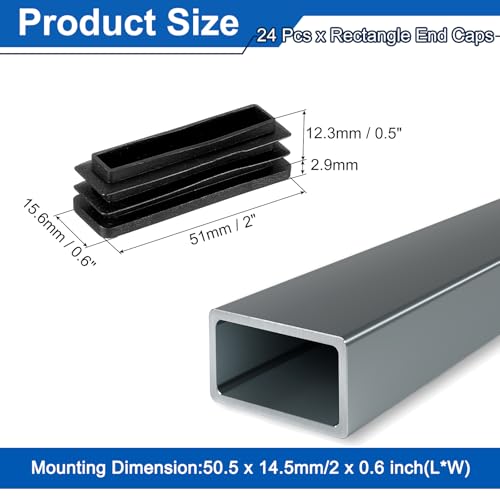 Image of uxcell 24 Pcs Rectangle Tubing End Caps 2 x 5 /8 Inch Plastic Hole Plugs Insert End Cap for Metal Tubing Post Chair Leg Table Bookshelves Furniture, Black
