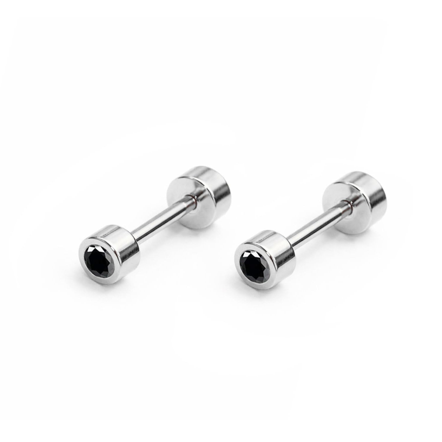 vama FASHIONS 3mm 18K Silver Plated Stainless Steel Anti Tarnish Tyre Shape Black Stone Upper Tragus Piercing Ear Stud Lightweight Hypoallergenic Studs Earrings for Women & Girls-picture-23