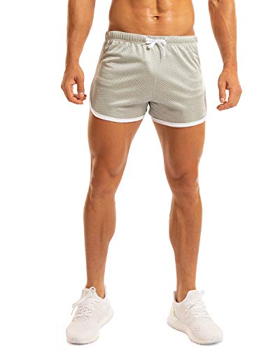 Ouber Men's Fitted Shorts Bodybuilding Workout Gym Running Tight Lifting Shorts (S, Grey)